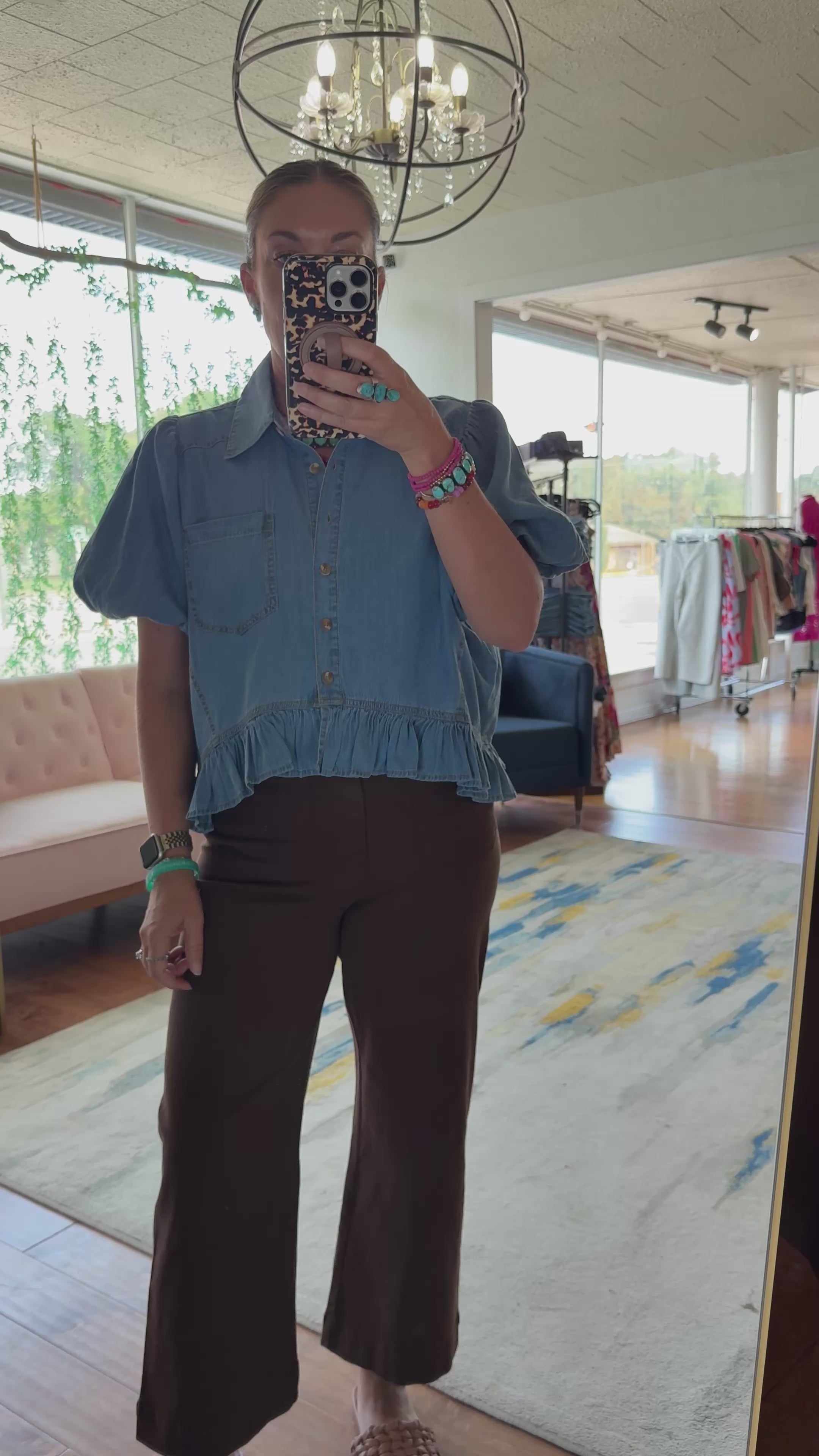 Chambray Ruffle Hem Top