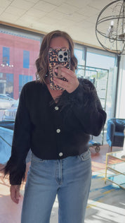 Jewel Feather Trim Cardigan