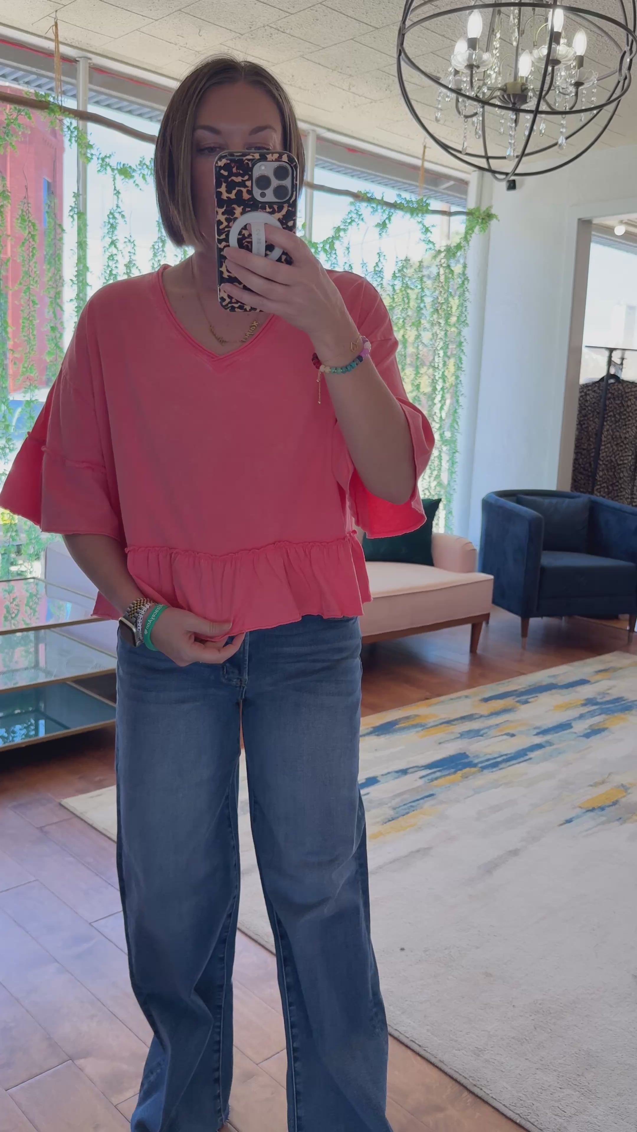 Mineral Washed Ruffle Knit Top