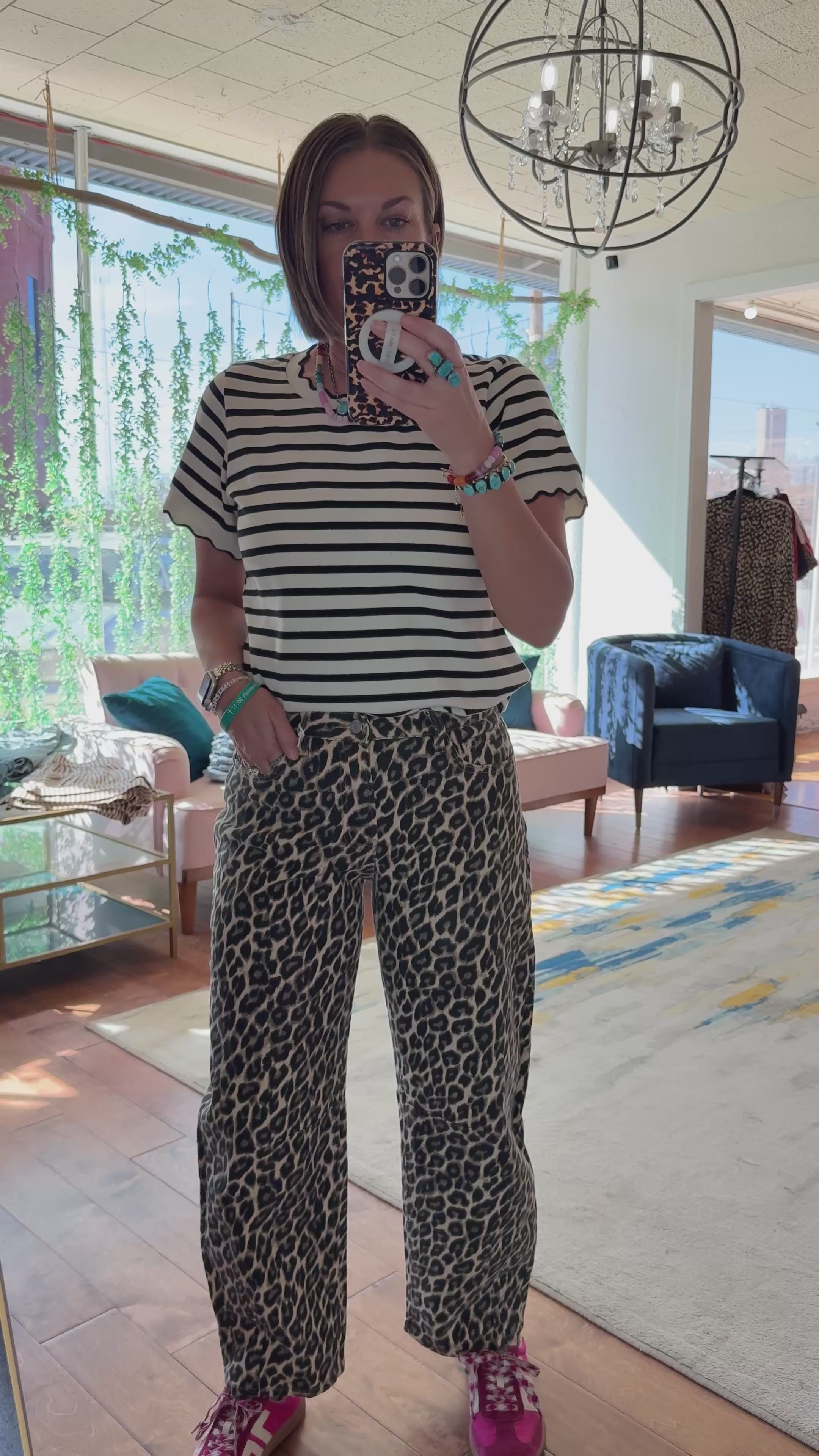 Leopard Barrel Print Jeans