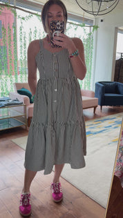 Denim Striped Overall Dress