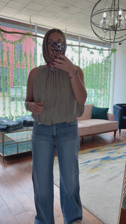 Solid Sleeveless Gathered Blouse