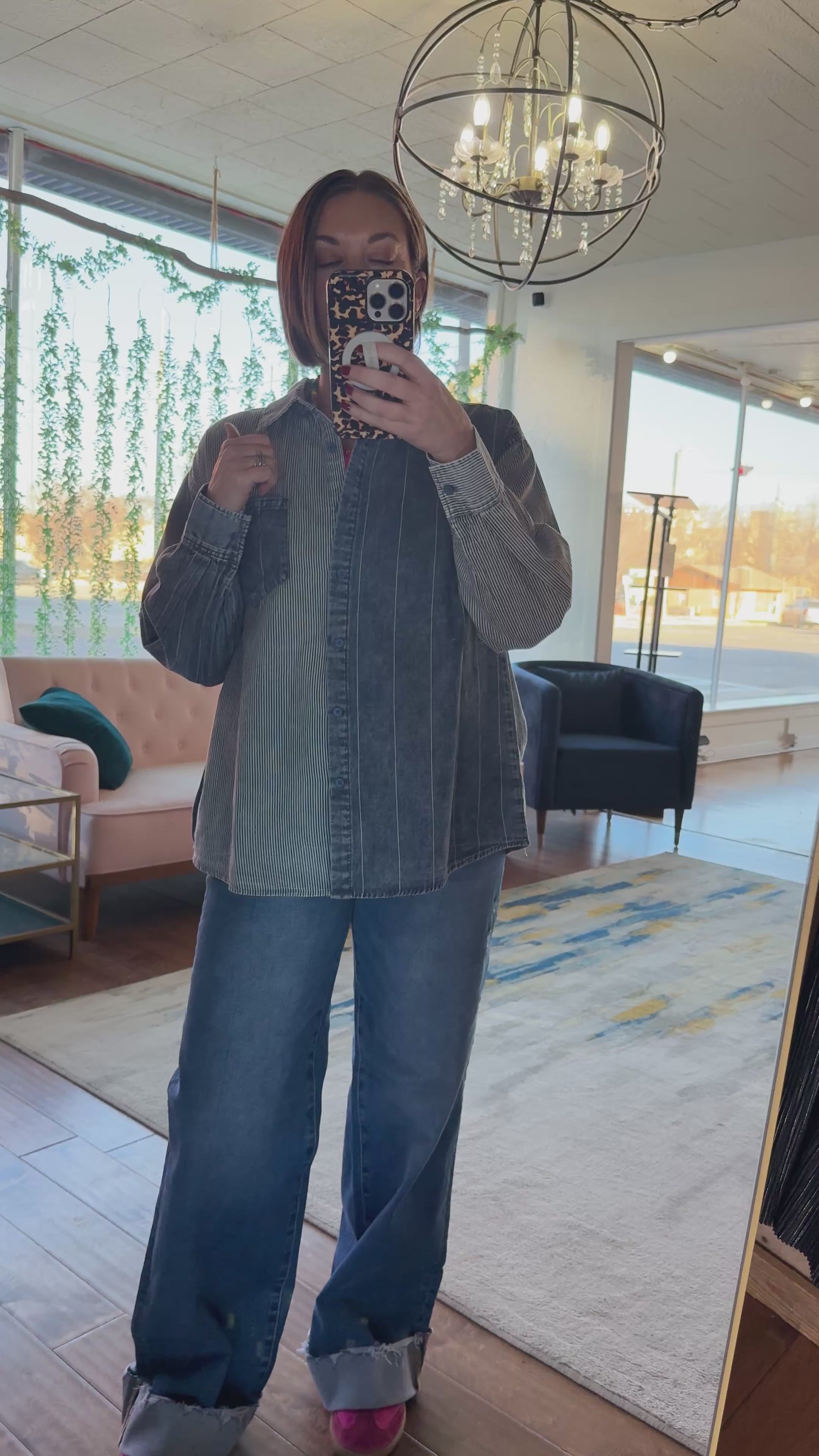 Contrast Denim Striped Shirt