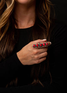 6 Stone Adjustable Red Statement Ring.