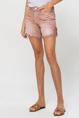 High Rise Washed Denim Shorts