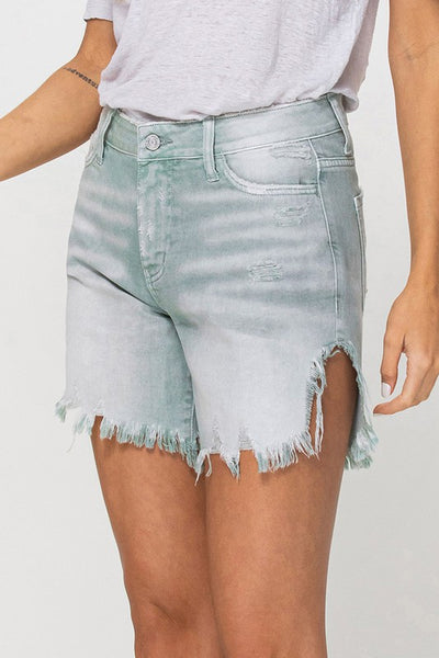 High Rise Washed Denim Shorts